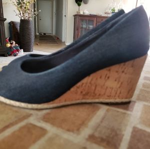 Navy/Denim Canvas Wedges